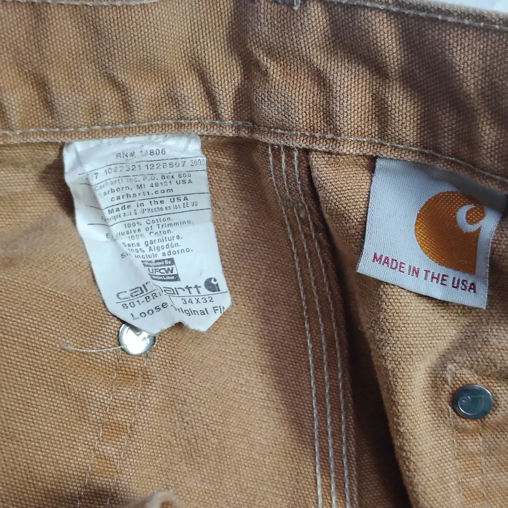 Carhartt B01-BRN Mens 34x32 Brown Duck Canvas Double Knee Work Pants Made in USA
